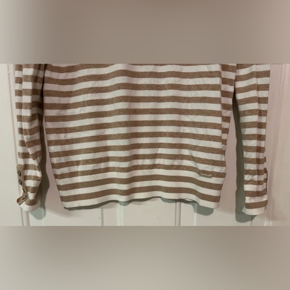 Tommy‎ Hilfiger Sweater Womens Medium Beige Striped Long Sleeve Turtle Neck Top - Picture 5 of 13
